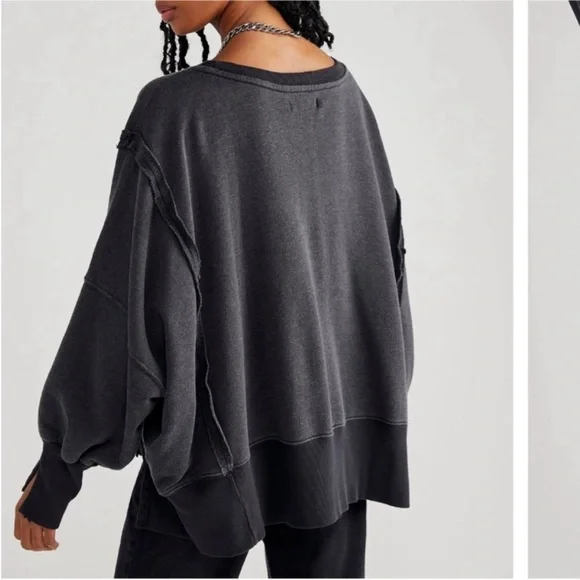 NWOT Free People / We the Free Camden Sweatshirt - black - XL IR - WASH - Picture 3 of 6